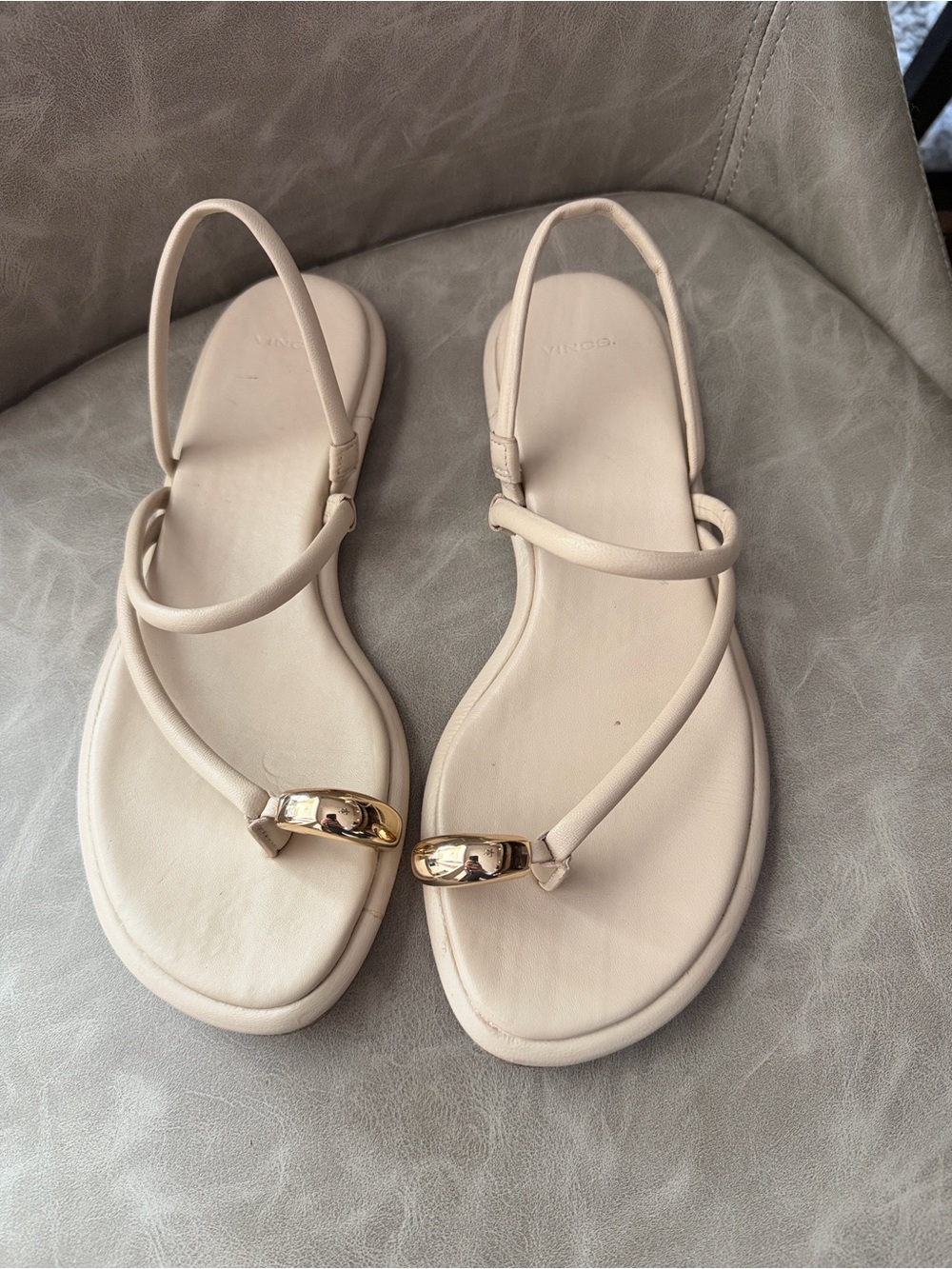 Women’s Vince Lucila Cream Toe Ring Sandals with Gold Accent
